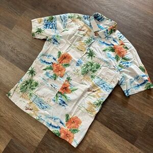 Tori Richard AOP Hawaiian Shirt Tropical‎ Hibiscus Beach Sz M Vacation